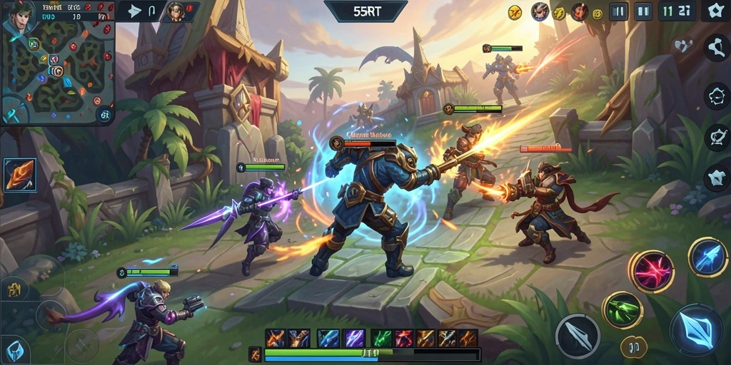 Screenshot yang menunjukkan aksi seru dalam pertarungan MOBA.