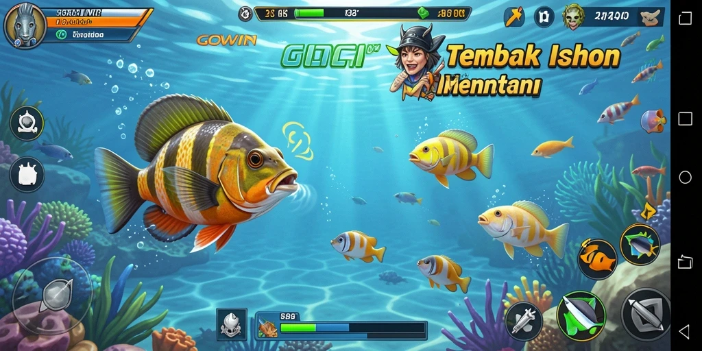 Screenshot GOWIN menampilkan aksi menembak ikan yang seru dan mendebarkan.
