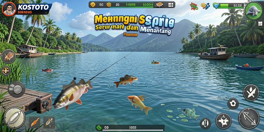 Tampilan screenshot KOSTOTO menampilkan gameplay memancing yang menegangkan.
