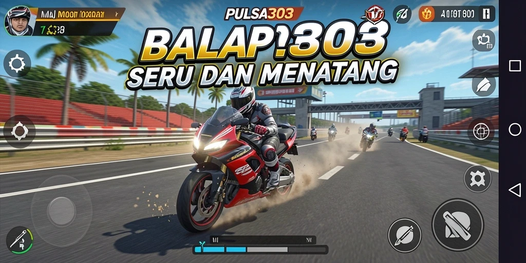 Screenshot gameplay PULSA303 menampilkan balapan motor yang seru.